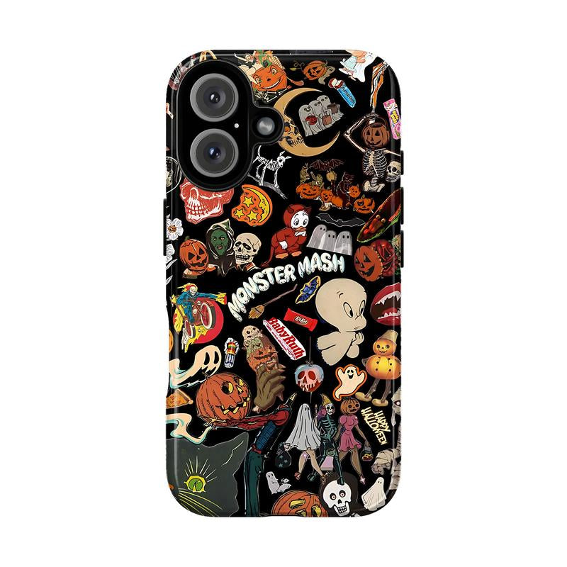 Vintage Halloween Phone Case, Spooky Retro Collage Phone Case for Iphone 16 15 14 13 12 11 Pro Max XS, Ghost & Pumpkin Collage Tough Case, Waterproof, Durable Shockproof for Women & Men Phone Cover