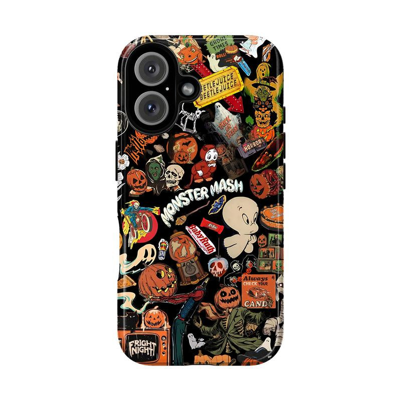 Vintage Halloween Phone Case, Spooky Retro Collage Phone Case for Iphone 16 15 14 13 12 11 Pro Max XS, Ghost & Pumpkin Collage Tough Case, Waterproof, Durable Shockproof for Women & Men Phone Cover