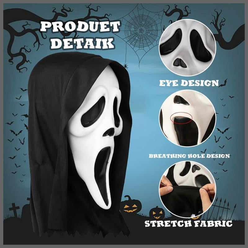 Scream Mask Horror - Ghostface Mask Adult, Halloween Mask Scary, Horror Latex Cosplay Decoration, for Halloween, Easter, Role Play Party，Tiktokshoprestock