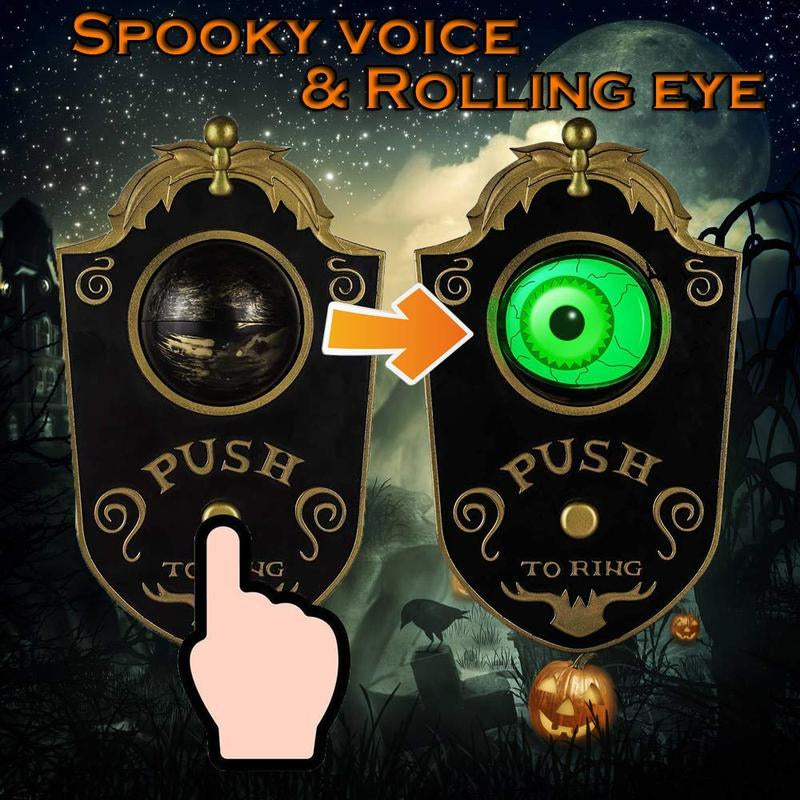 Halloween Scary Doorbell with Animated Eyeball, Light up Haunted House Prop with Spooky Tricky Sounds, Prank Toys Trick or Treat Event Decoration, Scary Party Doorbell for Indoor Outdoor Holiday Perfect Gift Decor