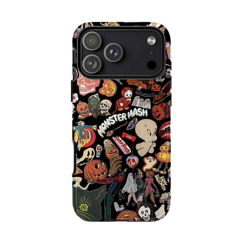 Vintage Halloween Phone Case, Spooky Retro Collage Phone Case for Iphone 16 15 14 13 12 11 Pro Max XS, Ghost & Pumpkin Collage Tough Case, Waterproof, Durable Shockproof for Women & Men Phone Cover