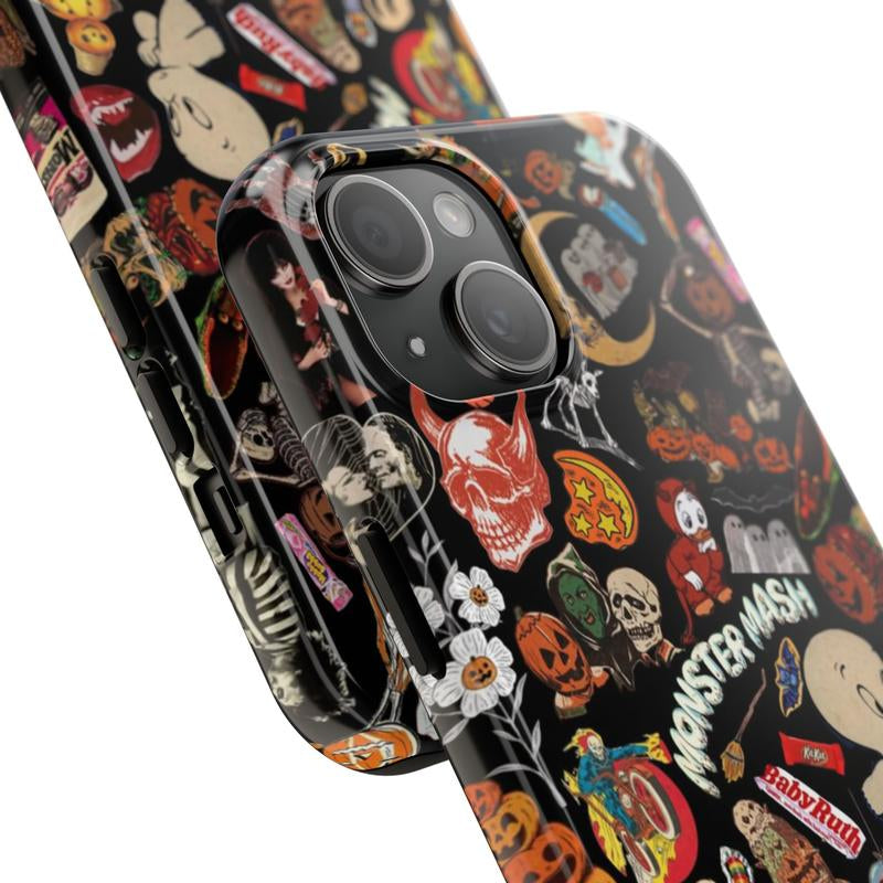 Vintage Halloween Phone Case, Spooky Retro Collage Phone Case for Iphone 16 15 14 13 12 11 Pro Max XS, Ghost & Pumpkin Collage Tough Case, Waterproof, Durable Shockproof for Women & Men Phone Cover